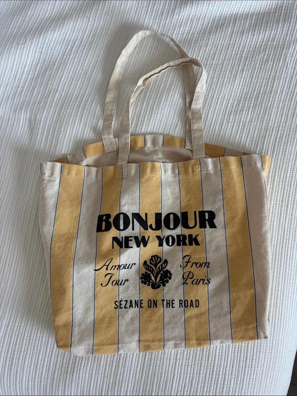 Sezane Tote Bag in Yellow and Cream